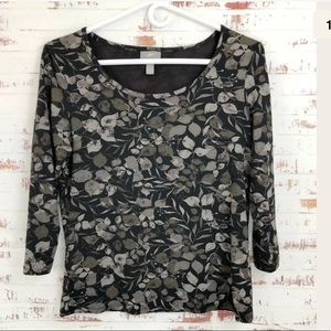 J Jill Floral Scoop Neck Top Multicolor 3/4 Sleeve